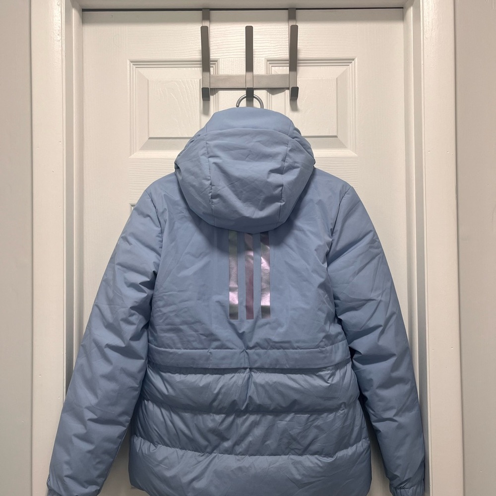 Light Blue Puffer Jacket | Rose Gold Stripes
